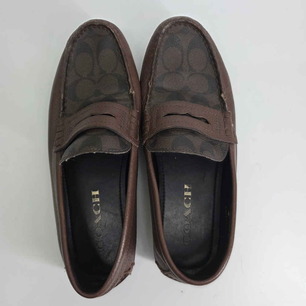 Coach Mens Signature Canvas Pebble Leather Penny Loafers Brown Driving Mocs 8D - Picture 11 of 11